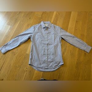 Jos. A. Bank Light Blue Plaid Casual Shirt stretch slim fit size 15-32